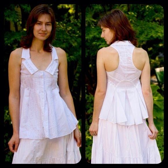 ALLSAINTS Spitalfields Tops - ALLSAINTS SPITALFIELDS White Cotton ECHO Top Size XS Peplum Collared